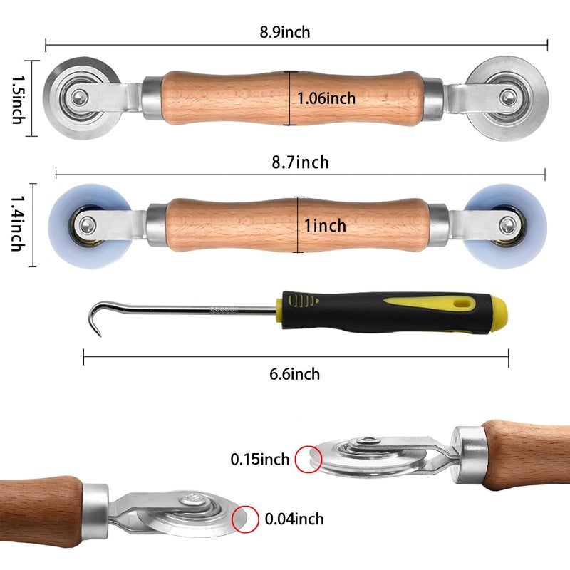 BAYTORY 3Pcs Screen Tool, Window Screen Spline Roller Tool with Wooden Handle and Steel/Nylon Bearing Wheels, Mesh Screen Door Repair Kit Easy to Use - Image 2